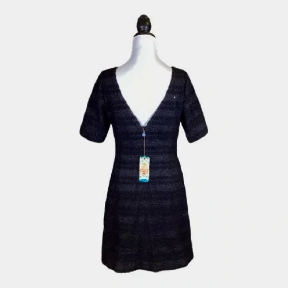 Plenty by Tracy Reese NWT Black Sequin Lace Textured Shift Mini Dress Size 8 - Picture 4 of 8